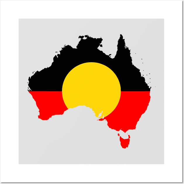 Aboriginal Flag - Australia Map Wall Art by Virly